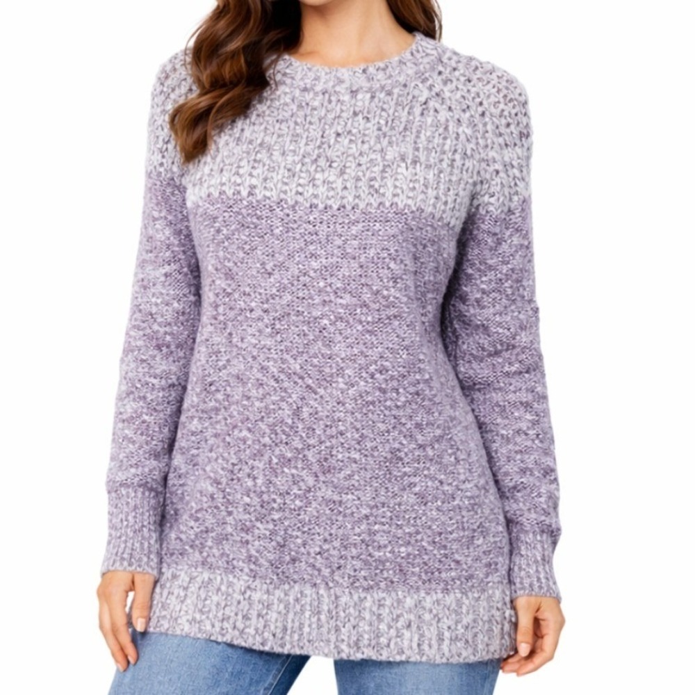 Fate Womens Lavender Colorblock Popcorn Knit‎ Crew Neck Classic Sweater Size M